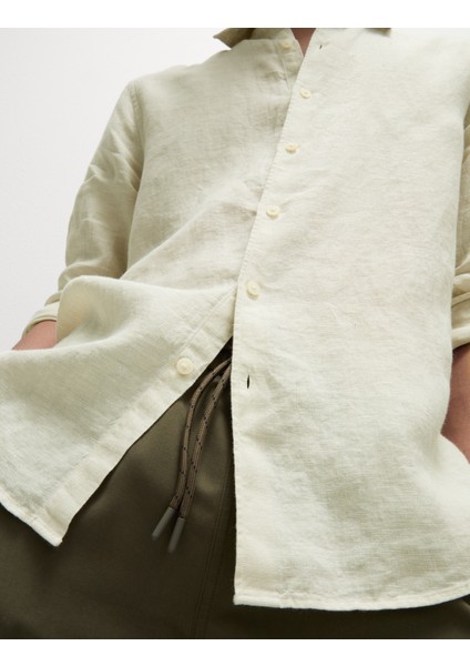 Regular Fit Saf Keten Gömlek