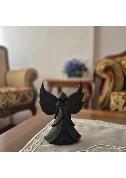 Siyah Kapüşonlu Melek Biblo – Gotik Dekoratif Figür, 3D Baskı Modern Tasarım, Koleksiyonluk Obje ve Ev Aksesuarı
