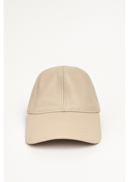 Bej Unisex %100 Hakiki Deri Cırt Cırtlı Şapka – (57-59 cm ) Arkadan ayarlanabilir