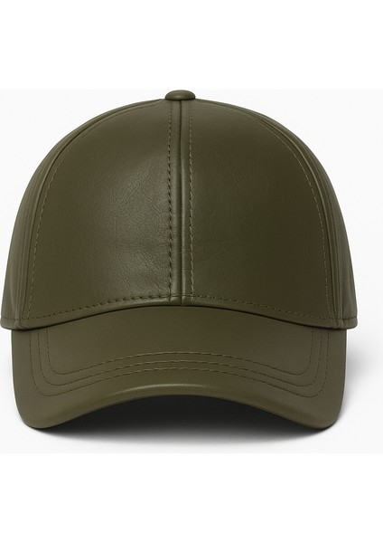 Haki Unisex %100 Hakiki Deri Cırt Cırtlı Şapka – (57-59 cm ) Arkadan ayarlanabilir