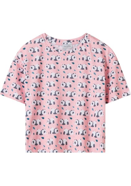 Kadın Pembe Panda Desen Tişört Şort Takım indirimleri