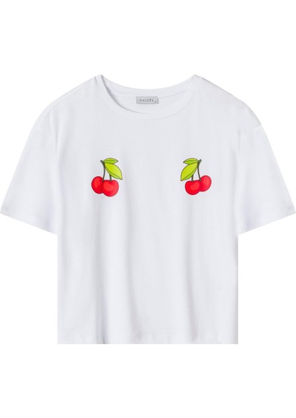 Kadın Beyaz Kiraz Desen Tişört Şort Takım indirimleri