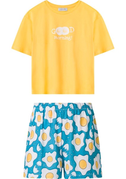 Kadın Çok Renkli Yumurta Desen Tişört Şort Takım fırsatları