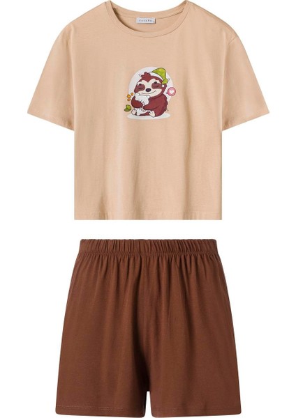 Kadın Çok Renkli Baskılı Tişört Şort Takım fırsatları