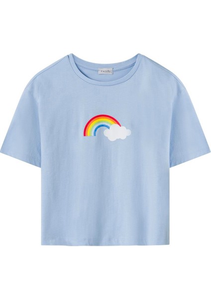 Kadın Mavi Gökkuşağı Desen Tişört Pantolon Takım indirimleri