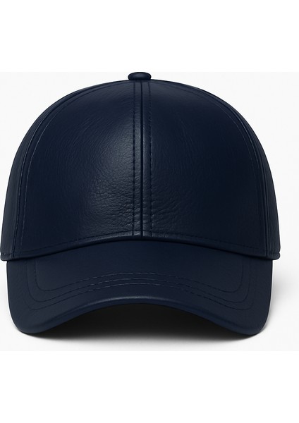 Unisex Lacivert %100 Hakiki Deri Cırt Cırtlı Şapka – (57-59 cm ) Arkadan ayarlanabilir