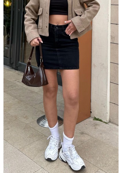 Siyah Mini Jean Etek MG2099