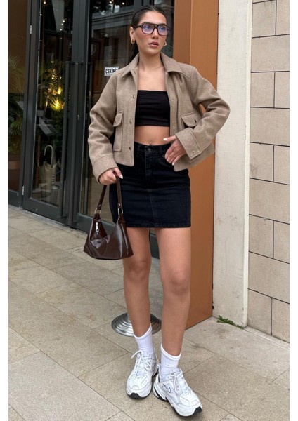 Siyah Mini Jean Etek MG2099