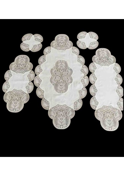 Zeynoceyiz 5 Parça Gardenya Keten Kumaş Salon Takımı Krem Kutulu