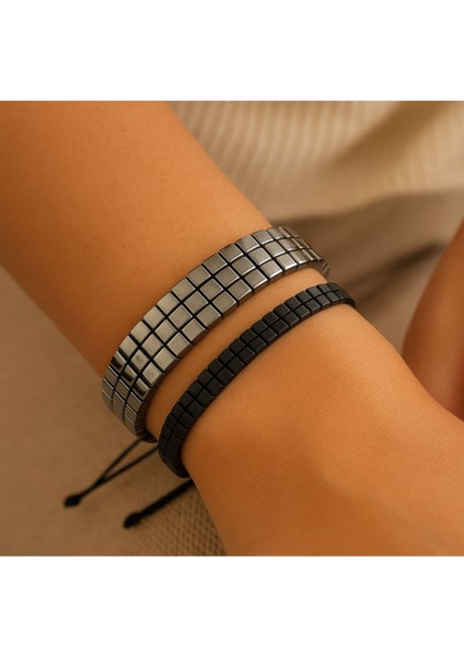 2’li Hematit Bileklik Seti – El Işçiliği, Doğal Taş, Ayarlanabilir Özel Tasarım