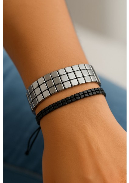 2’li Hematit Bileklik Seti – El Işçiliği, Doğal Taş, Ayarlanabilir Özel Tasarım fiyatları