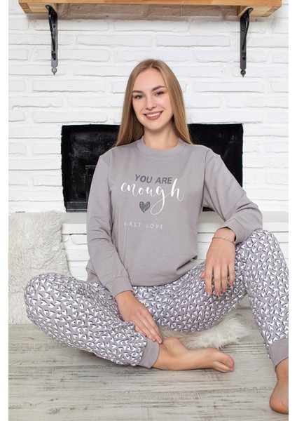 Kadın Bisiklet Yaka Bilek Manşet/lastikli 2 Iplik Pamuk Cepli Kışlık Jogger Eşofman Pijama Takımı modelleri