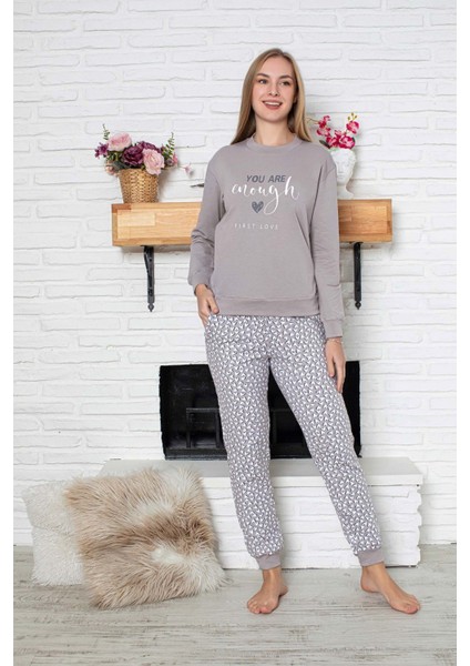 Kadın Bisiklet Yaka Bilek Manşet/lastikli 2 Iplik Pamuk Cepli Kışlık Jogger Eşofman Pijama Takımı fırsatları