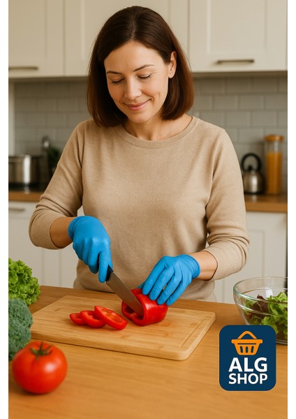 100 Adet Mavi Nitril Flex Eldiven M Pudrasız Hijyenik Sağlam Iki Ele Uyumlu Çalışma Mutfak Eldiven