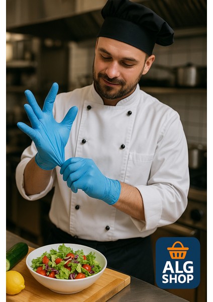 100 Adet Mavi Nitril Flex Eldiven M Pudrasız Hijyenik Sağlam Iki Ele Uyumlu Çalışma Mutfak Eldiven