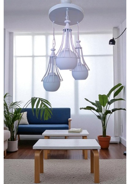 Huni 3'lü Sarkıt Avize – Beyaz Metal Başlık , Beyaz Cam Top, Modern Tekli Avize | E27 Uyumlu, Yerli Üretim