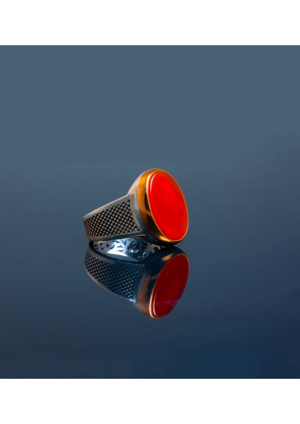 Oval Kırmızı Akik Taşlı 925 Ayar Gümüş Erkek Yüzük 11.90 gr