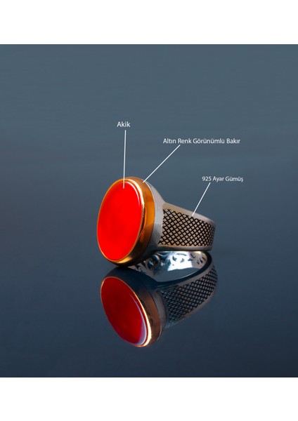 Oval Kırmızı Akik Taşlı 925 Ayar Gümüş Erkek Yüzük 11.90 gr modelleri