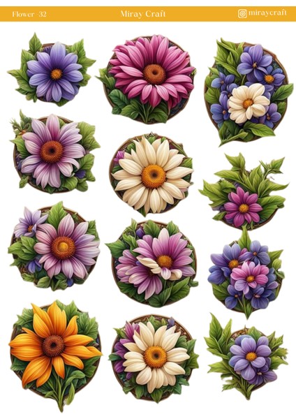 1 Sayfa Çiçek Temalı 12*17 cm Sticker /scrapbook, Bullet Journal, Planlayıcı, Defter