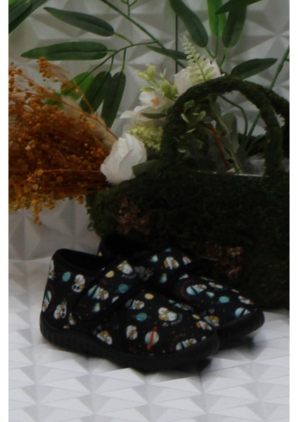 Sly 5397 Siyah Anaokulu Kreş Ev Erkek Çocuk Panduf Ayakkabı