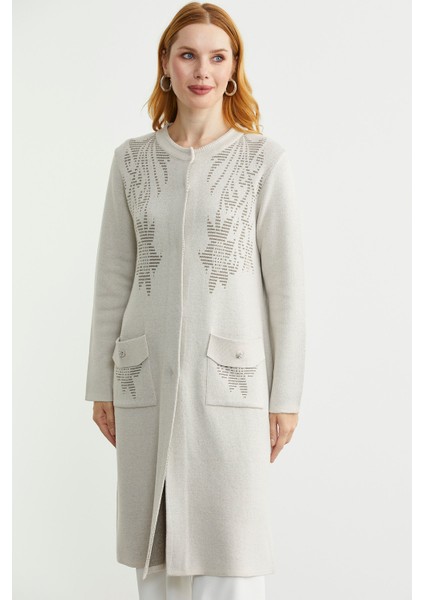 Uzun Cep Detaylı Yünlü Triko Hırka - Taş fiyatları