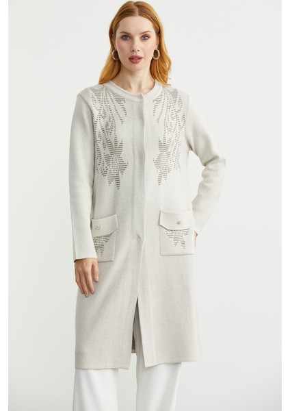 Uzun Cep Detaylı Yünlü Triko Hırka - Taş fırsatları