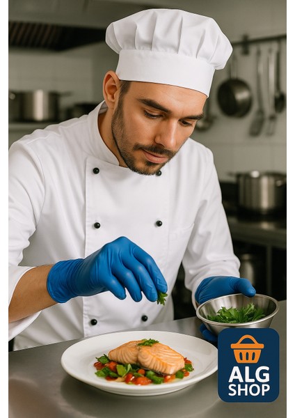 100 Adet Mavi Nitril Eldiven L Xl Pudrasız Hijyenik Sağlam Iki Ele Uyumlu Çalışma Mutfak Eldiveni