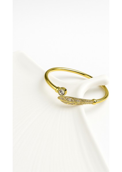Zirkon Taşlı Altın Kaplama Yaprak Figürlü Bileklik