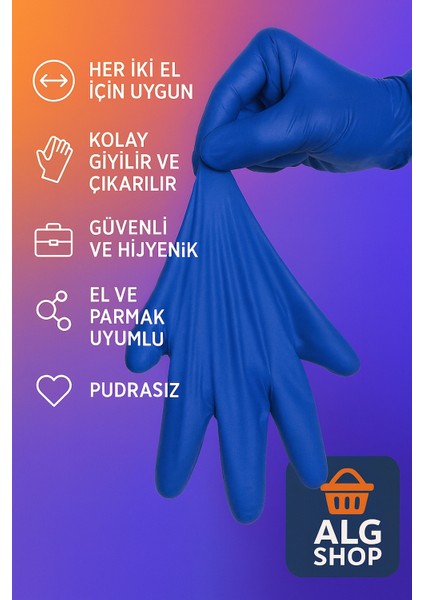 100 Adet Mavi Nitril Eldiven M Pudrasız Hijyenik Sağlam Iki Ele Uyumlu Çalışma Mutfak Eldiveni