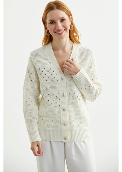 Delik Motifli Yünlü Triko Hırka - Kemik modelleri