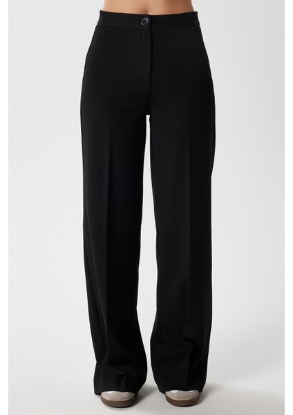 Kadın Tina Tok Dokulu Düğmeli Siyah Palazzo Pantolon 5156 fiyatları