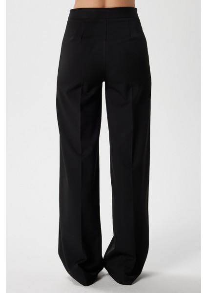 Kadın Tina Tok Dokulu Düğmeli Siyah Palazzo Pantolon 5156 modelleri