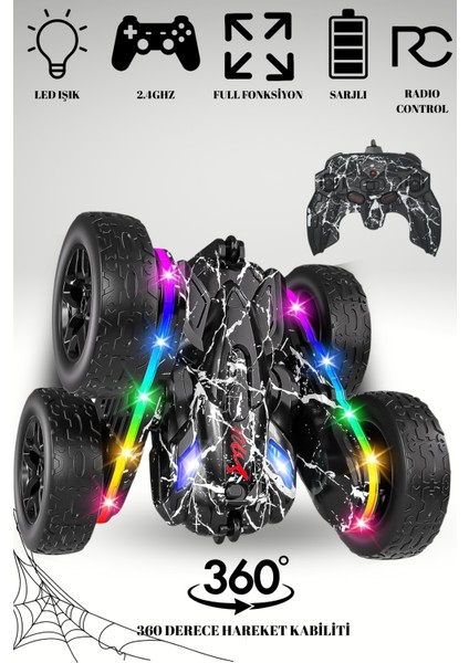 Uzaktan Kumandalı Araba 4x4 Akrobatik LED Işıklı Sarj Edilebilir 2.4ghz
