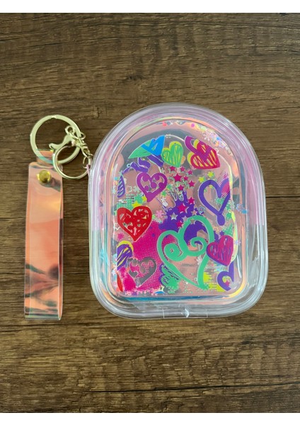 Kız Çocuk Kalp Figür Şeffaf Sulu Pullu Simli Cüzdan Kalpli Çanta Süsü Anahtarlık 1 Adet fırsatları