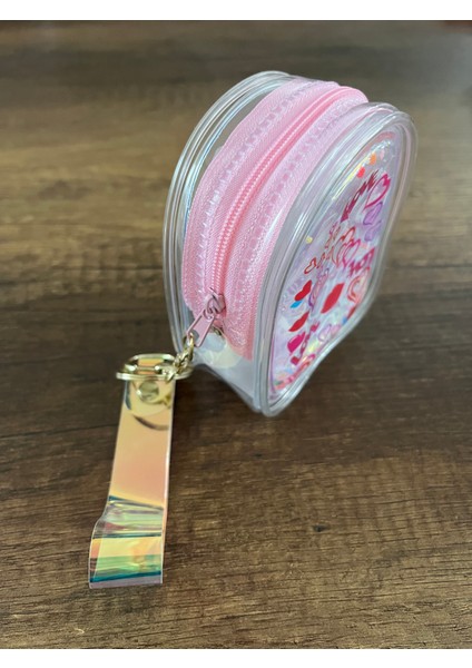 Kız Çocuk Kalp Figür Şeffaf Sulu Pullu Simli Cüzdan Kalpli Çanta Süsü Anahtarlık 1 Adet