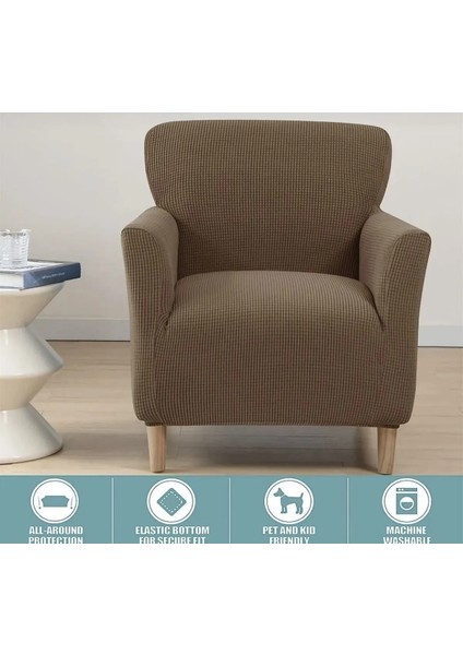 Streç Lastikli Esnek Yikanabilir Kare Desen Berjer Bir Kişilik Koltuk Örtüsü Koltuk Kılıfı (Bir Adet)