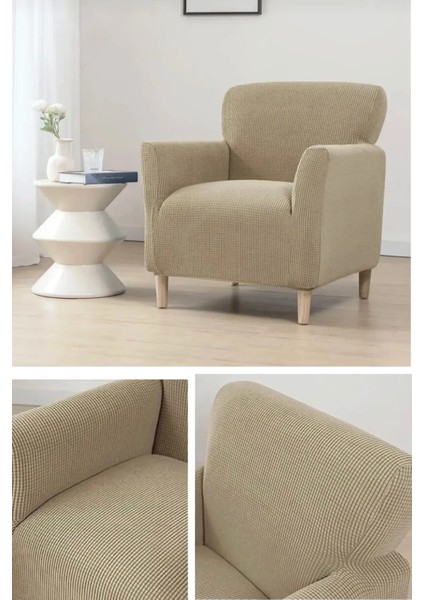 Streç Lastikli Esnek Yikanabilir Kare Desen Berjer Bir Kişilik Koltuk Örtüsü Koltuk Kılıfı (Bir Adet)