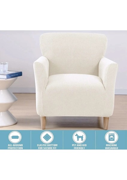 Streç Lastikli Esnek Yikanabilir Kare Desen Berjer Bir Kişilik Koltuk Örtüsü Koltuk Kılıfı (Bir Adet)