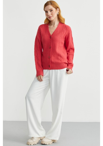 Oversize Düğmeli Triko Hırka - Gül fiyatları