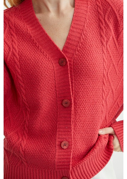 Oversize Düğmeli Triko Hırka - Gül indirimleri