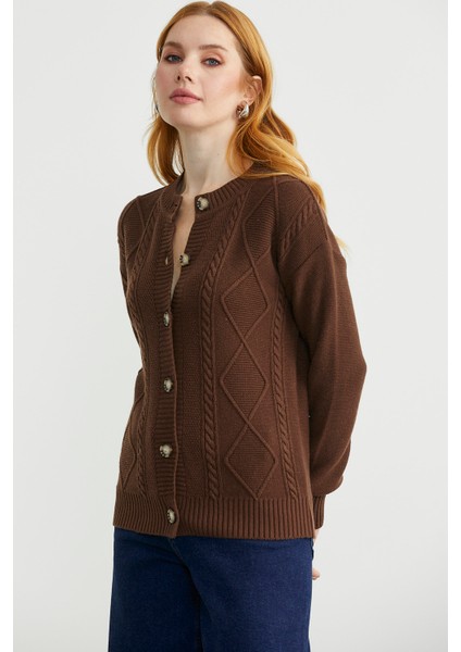 Düğmeli Oversize Angora Triko Hırka - Kahve fırsatları