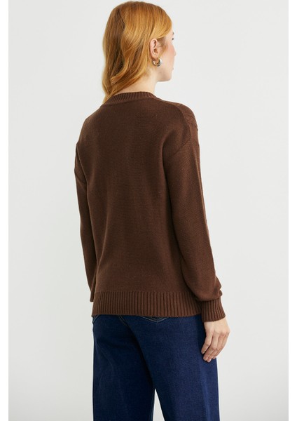 Düğmeli Oversize Angora Triko Hırka - Kahve indirimleri