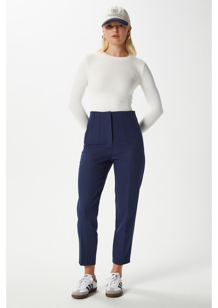 Kadın Jeremy Tok Dokulu Filetolu Lacivert Havuç Pantolon 5113 fiyatları