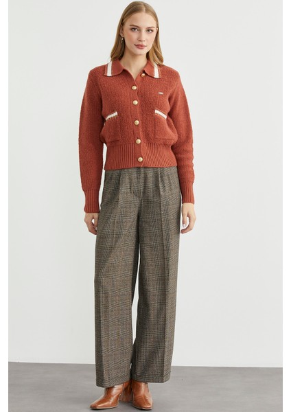 Polo Yaka Düğmeli Triko Hırka - Taba fiyatları