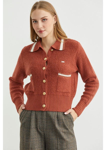 Polo Yaka Düğmeli Triko Hırka - Taba fırsatları