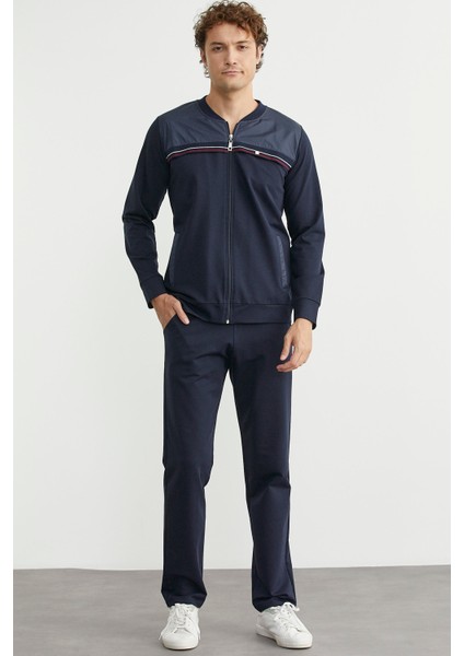 Dik Yaka Fermuarlı Eşofman Takım - Lacivert