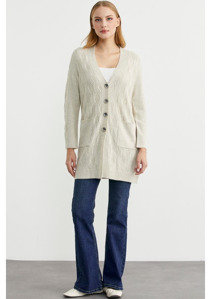 Cepli Uzun Yünlü Triko Hırka - Taş fiyatları