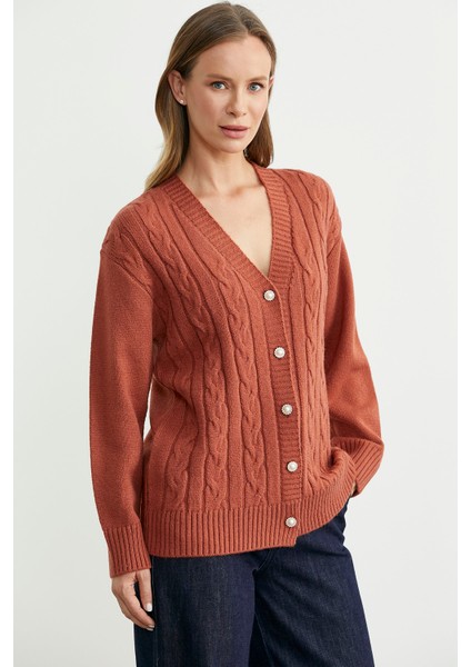 Inci Düğme Detaylı Triko Hırka - Taba fiyatları