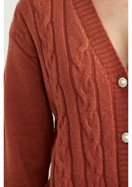 Inci Düğme Detaylı Triko Hırka - Taba modelleri