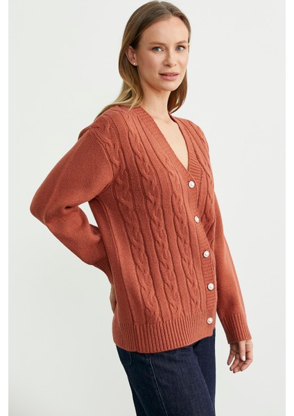 Inci Düğme Detaylı Triko Hırka - Taba fırsatları